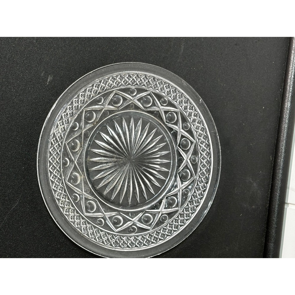 Vintage Clear Pressed Glass Plate Starburst Diamond Point Pattern Scalloped Rim